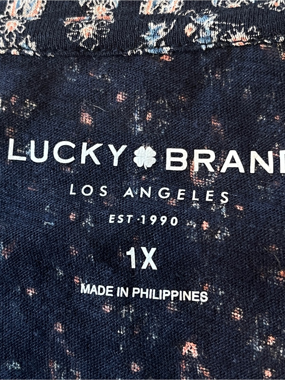 Lucky Brand Navy Paisley & Floral Short Sleeve top size 1X Cotton/ Modal casual - Picture 3 of 8